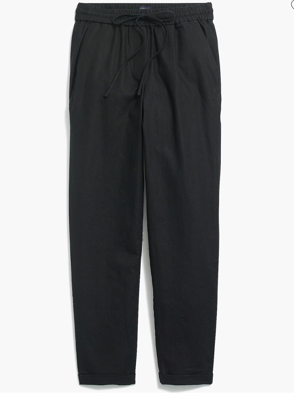 J. Crew Factory Women's Linen-Cotton Drawstring Cuffed Pants in Black Size 8